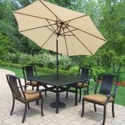 7 Piece Black Outdoor Furniture Patio Dining Set with Tan Brown Cushions 48" Pool Central