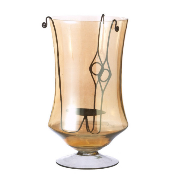 Pack of 2 Amber Glass Hurricane Candle Holders 12.5" Pool Central