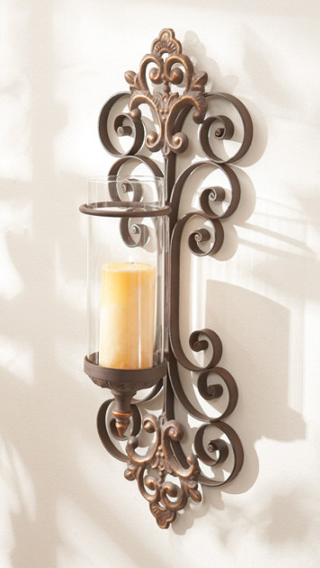 29" Elegant Filigree Design Hurricane Candle Wall Sconce Pool Central