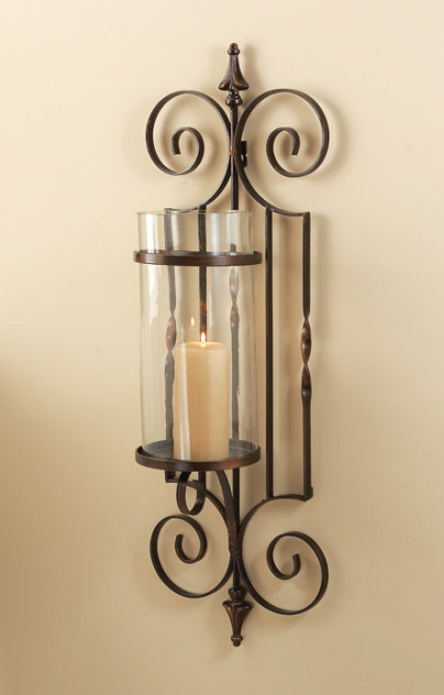 32" Double Scroll Design Hurricane Candle Wall Sconce Pool Central