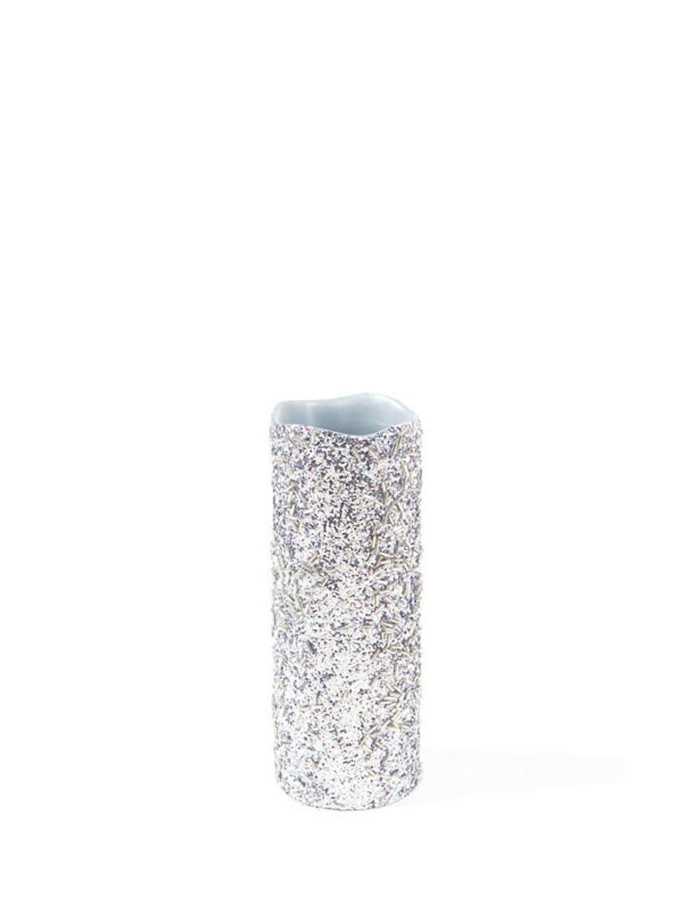 4 Silver Splendor Glitter Flameless LED Lighted Wax Christmas Pillar ...