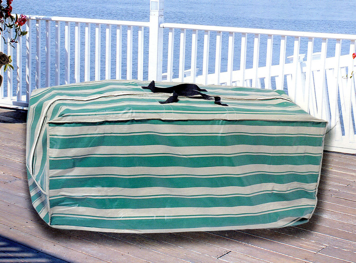 48" Green & Khaki Durable Striped Outdoor Patio Cushion Storage Bag