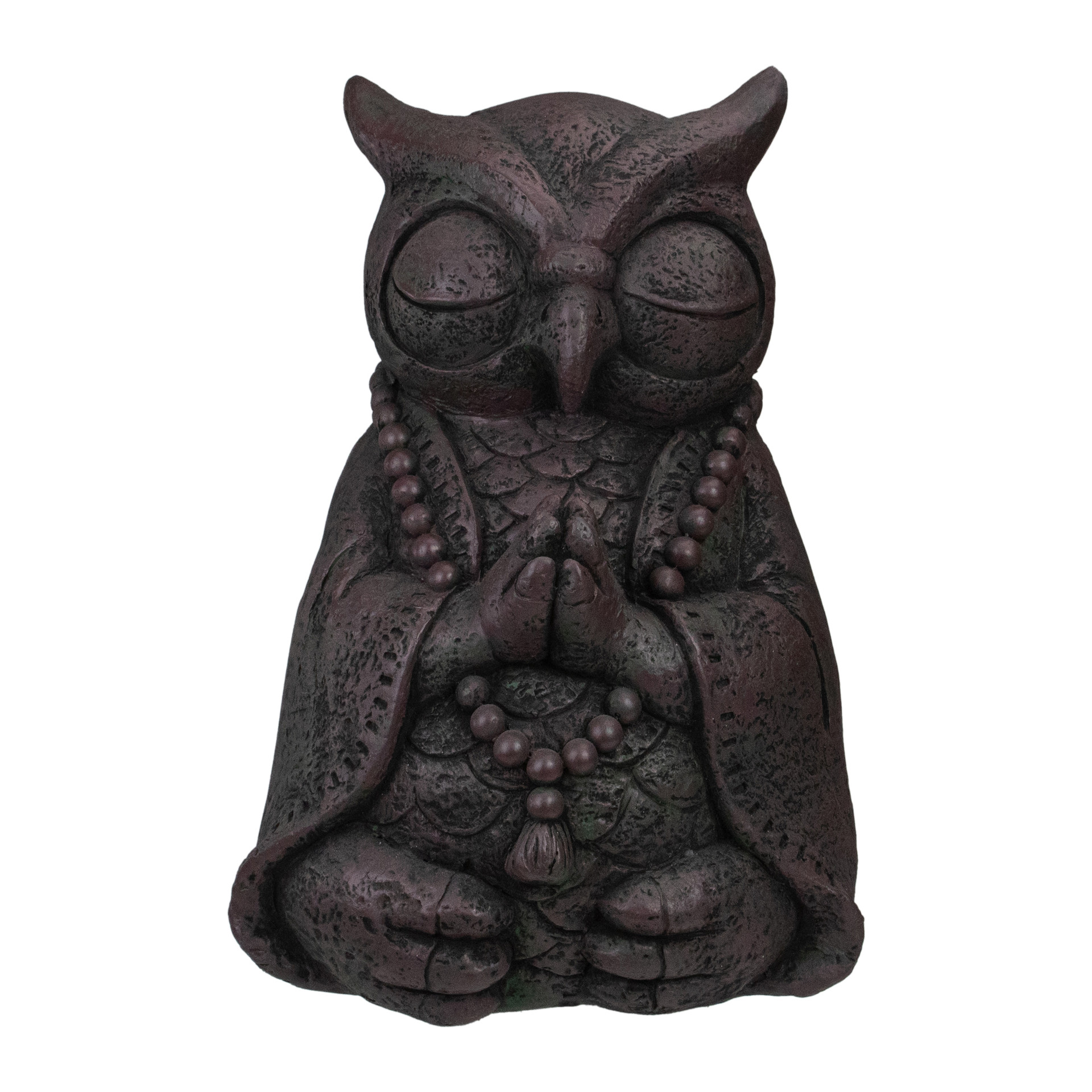 17" Dark Gray Meditating Buddha Owl Outdoor Garden Statue Pool Central