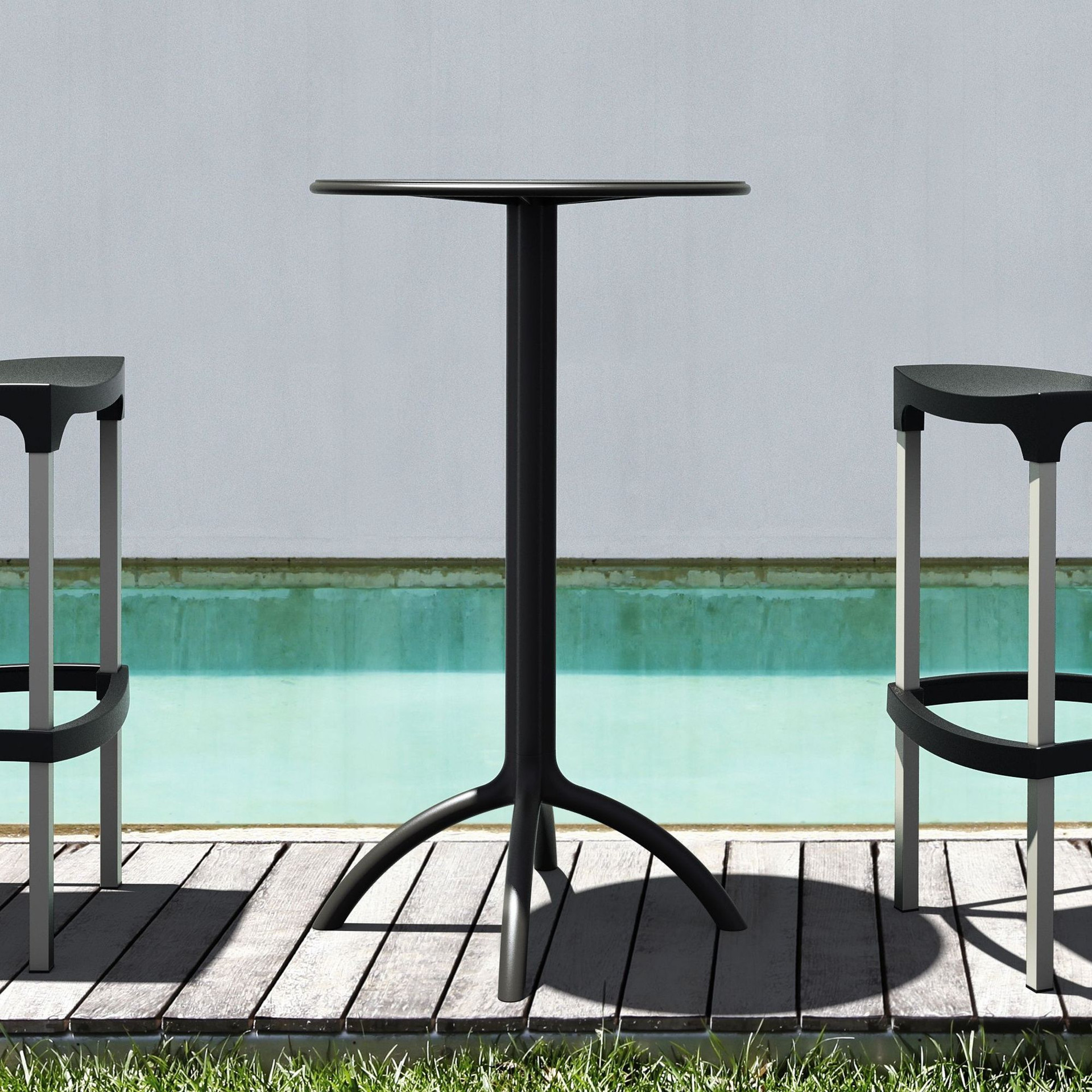 42.5" Black Durable Round Outdoor Patio Bar Table | Pool Central