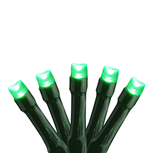 15 Battery Operated Green LED Micro Christmas Lights - 4.5 ft Green Wire