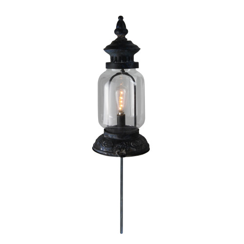 42.5" Antique Black Pre-Lit Distressed Finish Battery Operated Lantern with Garden Stake