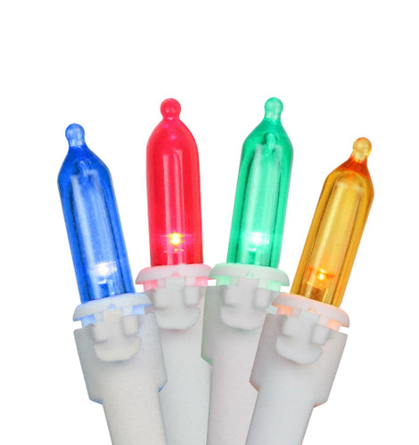 Set of 50 Multi-Color LED Mini Christmas Lights 4" Spacing - White Wire
