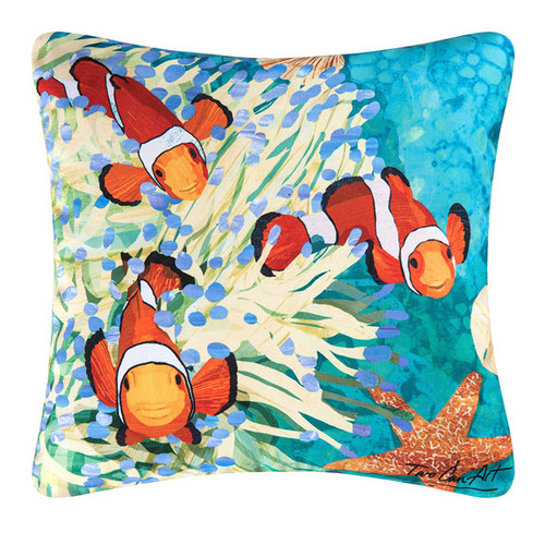 18" Blue and Orange Tropical Coral Reef Square Outdoor Throw Pillow - Down