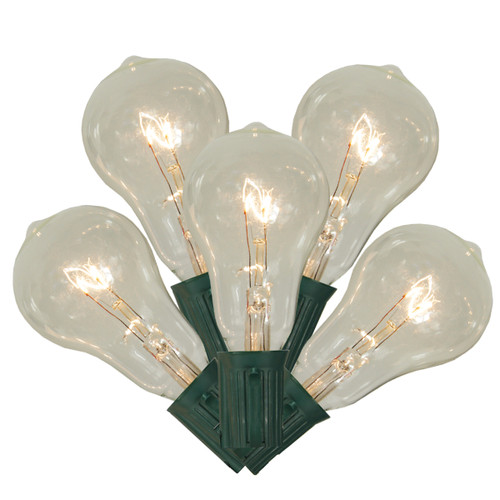 10-Count Clear Transparent PS50 Edison Style Patio Lights, 9ft Green Wire