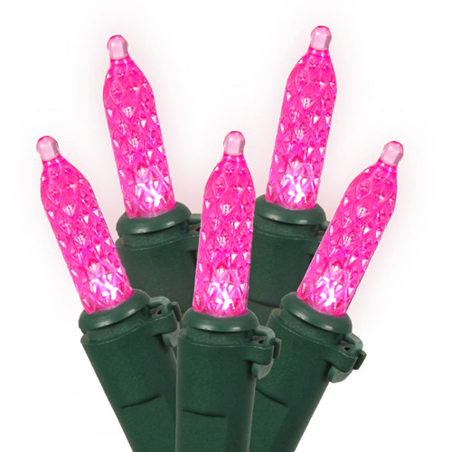 70 Pink LED M5 Mini Christmas Lights - 35 ft Green Wire