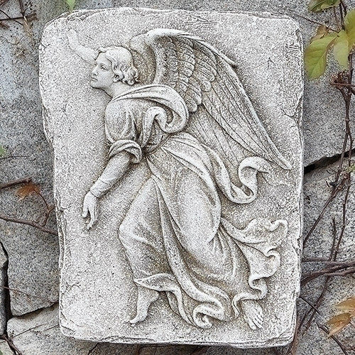 15" Gray and Brown Leftward Facing Angel Weathered Religious Garden Wall Plaque
