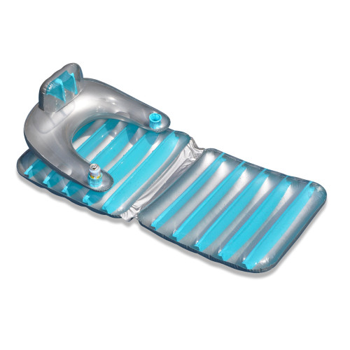 74" Silver and Blue Inflatable Pool Lounge Chair Float with Dual Drink Holders