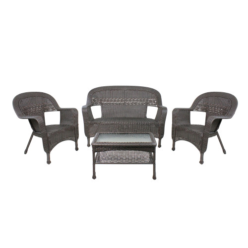 4 Piece Brown Steel Resin Wicker Patio Furniture Set: Hand-Woven, All-Weather Design