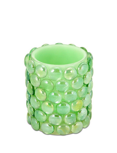 4" Green Beaded LED Lighted Battery Operated Flameless Pillar Candle - Amber Flicker Flame