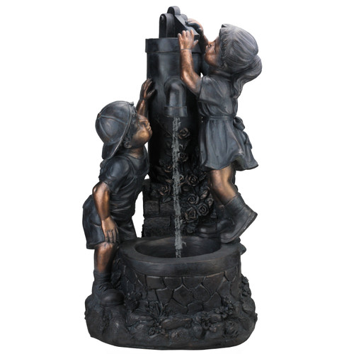 Add Charm to Your Garden with 29" Children at the Water Pump Well Outdoor Patio Garden Water Fountain