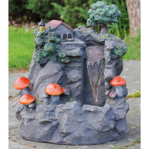 24.5" Solar LED Lighted Mushrooms By Waterfall Outdoor Garden Water Fountain