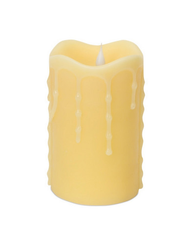 5.25" Pre-Lit Ivory Dripping Flameless Pillar Candle - White LED Lights