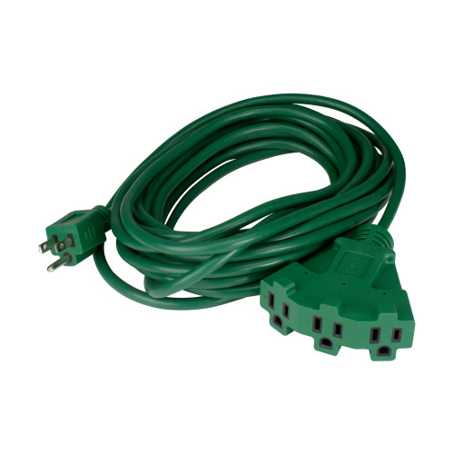 25' Green 3-Prong Outdoor Extension Power Cord with Fan Style Connector