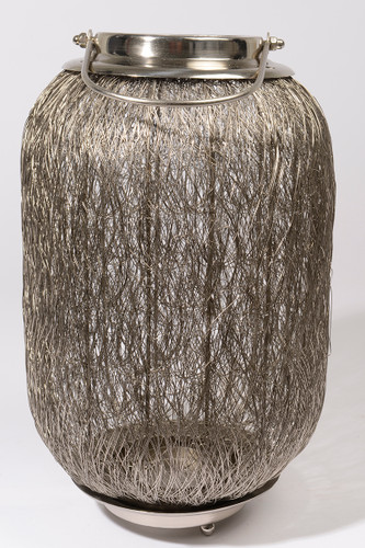 27.25" Beach Day Contemporary Chic Extra Large Wire Woven Hurricane Pillar Candle Holder