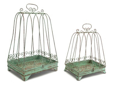 Pack of 2 New Romance Green Bird Cage Pillar Candle Holder Lanterns 18.5"