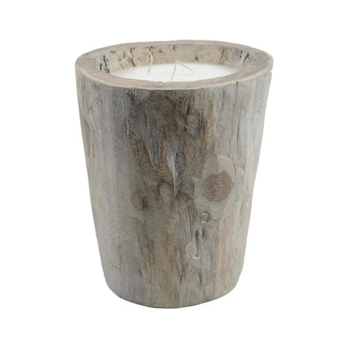 12" Seaside Treasures Rustic Chic Large Wooden Log Decorative Triple Wick Wax Pillar Candle