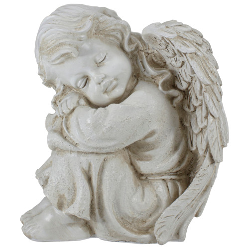 Serenity in Rest: 9.5" Ivory Resting Angel Patio Garden Statue - Peaceful Addition to Your Outdoor Decor