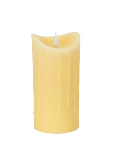 7" Pre-Lit Ivory Dripping Wax Flameless LED Pillar Candle