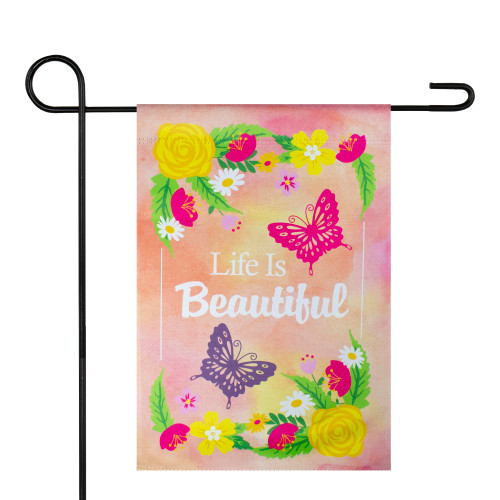Life is Beautiful Pink Floral Outdoor Garden Flag - Embrace the Splendor of Spring!