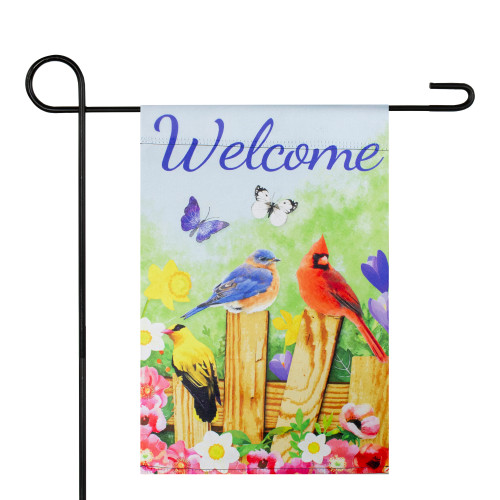 Welcome Birds on a Fence Outdoor Garden Flag - Embrace the Joy of Spring!