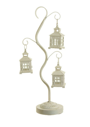 Off-White Mission Style Tea Light Candle Holder Tree with 3 Lanterns 28