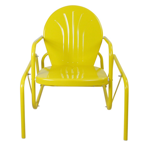 Outdoor Retro Metal Tulip Glider Patio Chair, Yellow - Vintage Charm for Your Outdoor Retreat