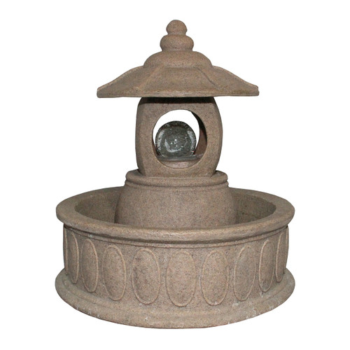 25.5" Brown Colored Lighted Asian Inspired Pagoda Outdoor Patio Water Fountain