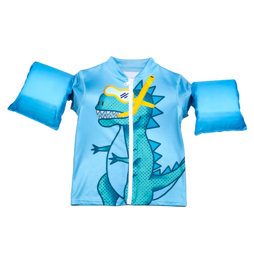 Swim with Confidence! 18-Inch Light Blue Boys Swim Shirt with Dinosaur Floaties - Rawr!
