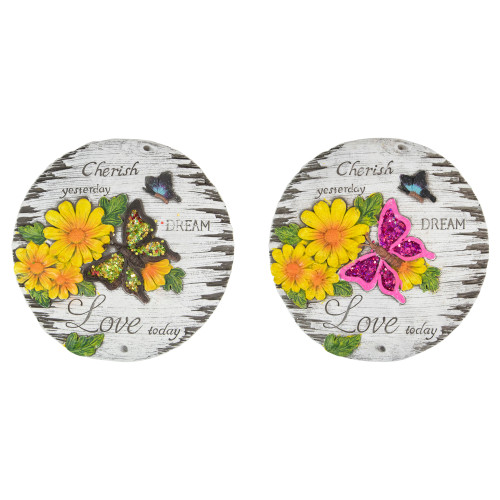 Set of 2 'Love Today' Outdoor Floral Garden Stones - Colorful Sentiments for a Joyful Welcome