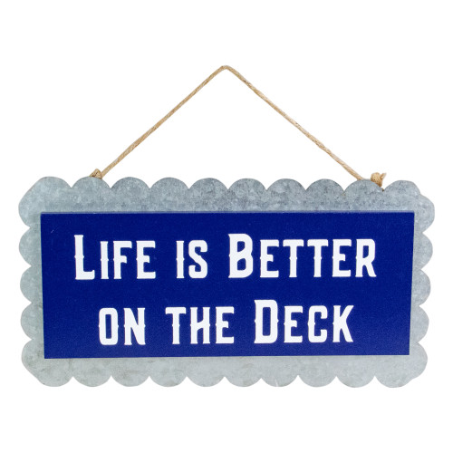 11.25" Blue and Silver Life Is Better On The Deck Hanging Welcome Sign