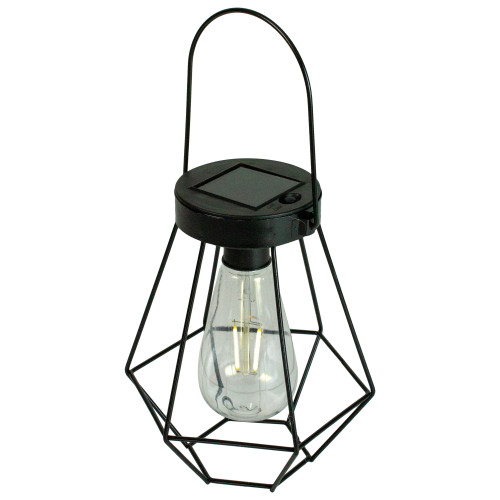 7.5" Black Geometric Outdoor Hanging Solar Lantern - Stylish and Energy-Efficient Lighting