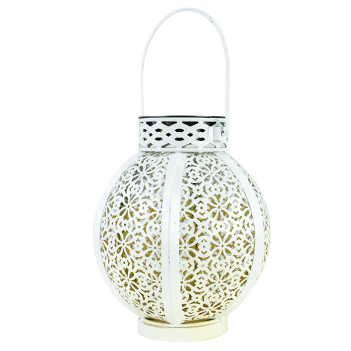 Vintage-Inspired 7" White Solar Lantern - Elegant Floral Design for Outdoor Illumination