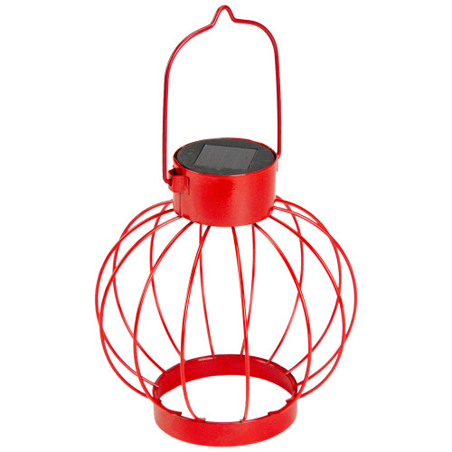 Vintage-Inspired 6.5" Red Outdoor Solar Lantern - Modern Geometric Design with LED Bulb