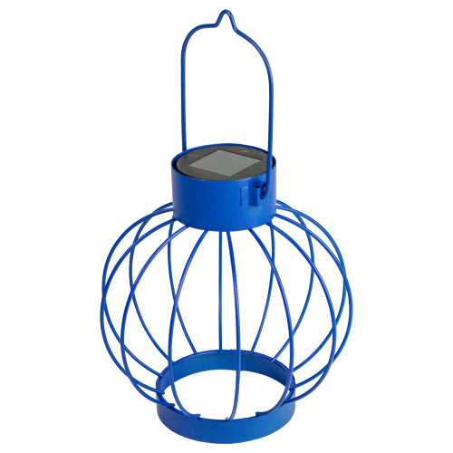 Vintage-Inspired 6.5" Blue Outdoor Solar Lantern - Modern Geometric Design with LED Bulb