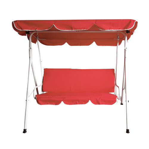 3-Seater Outdoor Patio Swing with Adjustable Canopy - Red