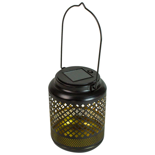7" Black Diamond Cut Out LED Outdoor Solar Lantern - Vintage Charm with Modern Efficiency