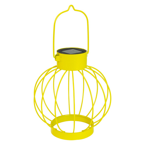 Vintage-Inspired 6.5" Yellow Outdoor Solar Lantern - Modern Geometric Design with LED Bulb