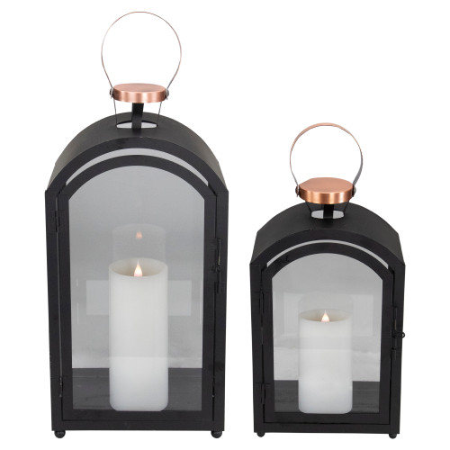Set of 2 Black Metal Dome Lanterns with Copper Handle 20"