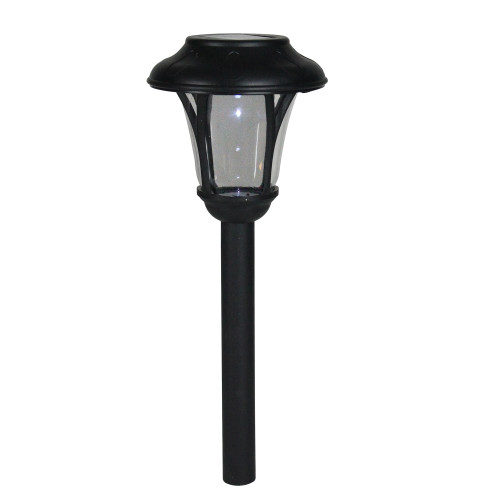 12" Black Lantern Solar Light with White LED Light and Lawn Stake