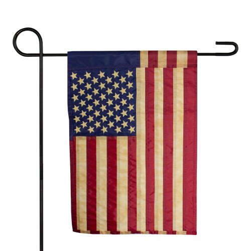 Embroidered Patriotic Tea-Stained USA Garden Flag 18" x 12.5"