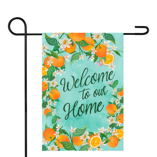 Cheerful Welcome to Our Home Oranges Outdoor Garden Flag 12.5" x 18" - Sweet Spring and Summer Decor