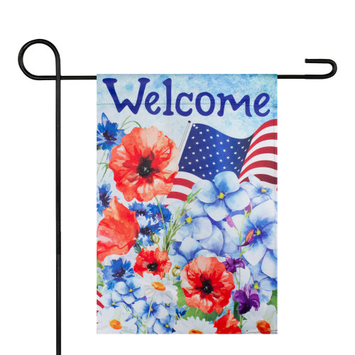 Blooming Flowers "Welcome" Patriotic Outdoor Garden Flag - 18" x 12.5"