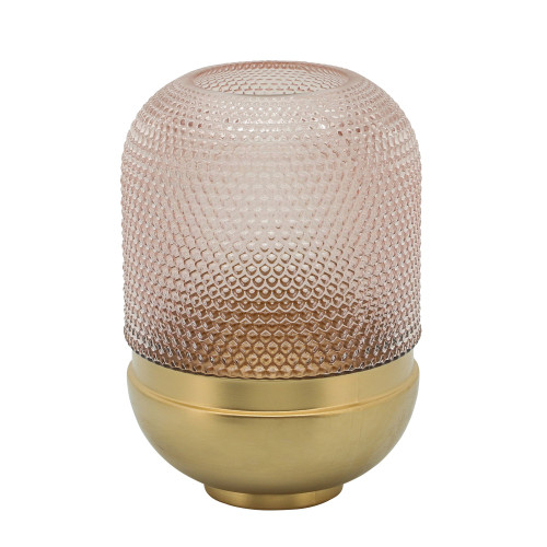 11.25" Pink and Gold Textured Dots Oval Glass Vase