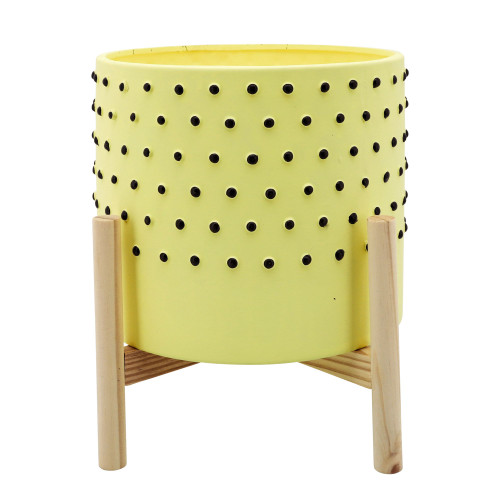 Ceramic Polka Dot Planter with Stand - 10" - Yellow