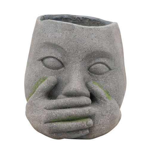 Stone-Like Speak No Evil Outdoor Planter - 12.5" - Gray